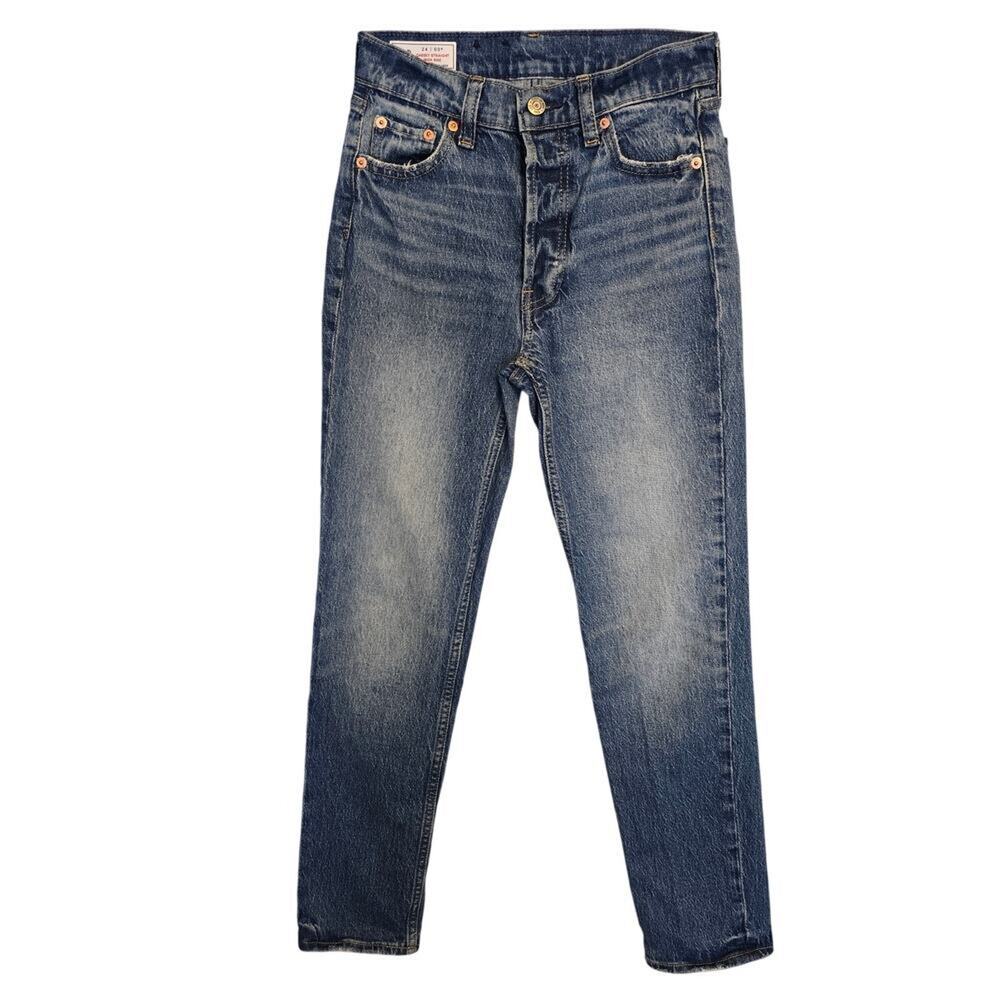 Gap Jeans Womens Size 00R Blue Cheeky Straight High Rise Button Fly Distressed